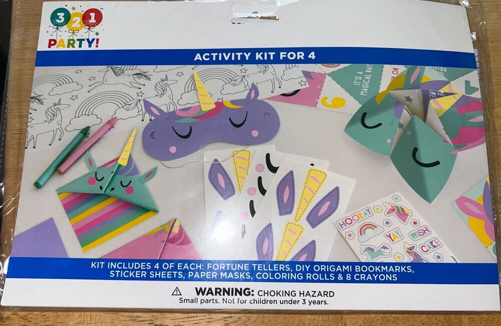 3-2-1 Activity Set Unicorn Party Supplies Birthday Kit For 4 Complete Set New